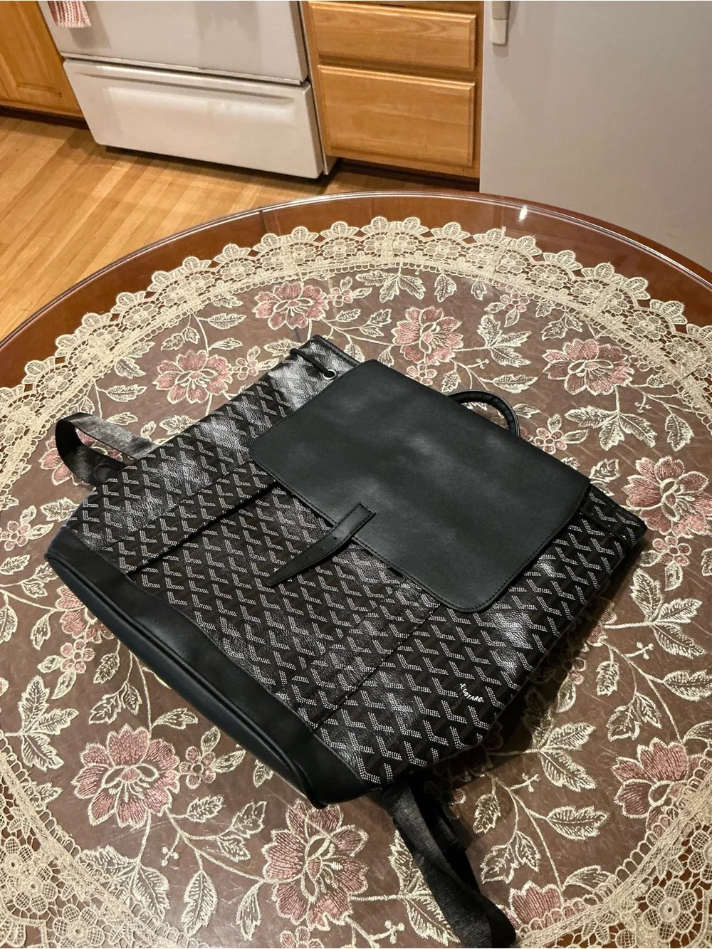 Goyard Black Leather Backpack Clip Strap